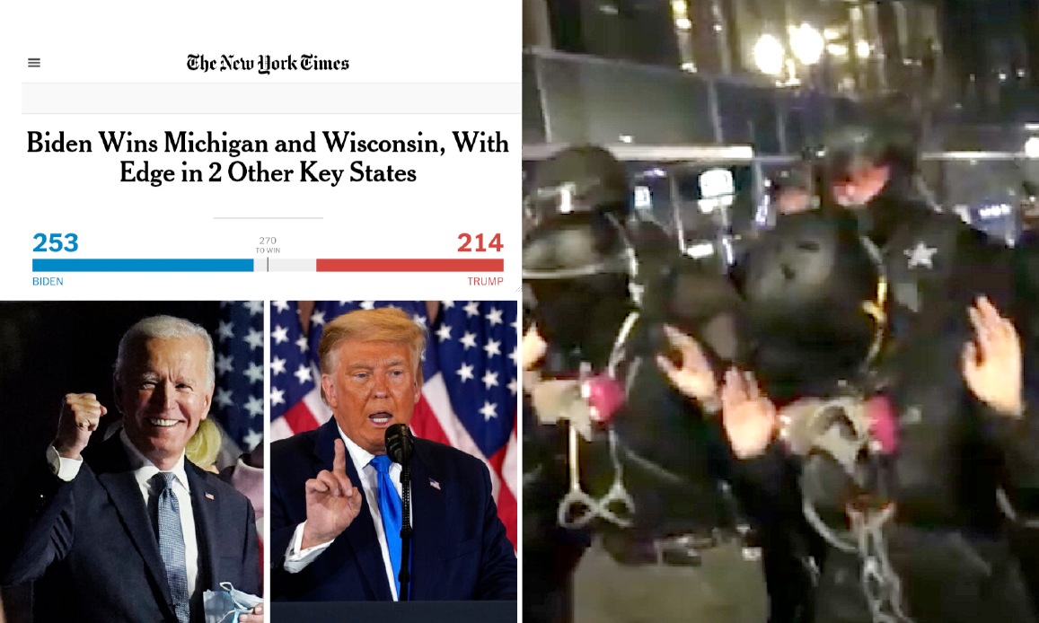 US ELECTIONS. Mistakes, Mysteries and Civil War’s Nightmare. NYT contests FOX data. AntiTrump Rioters arrested in Manhattan and Portland