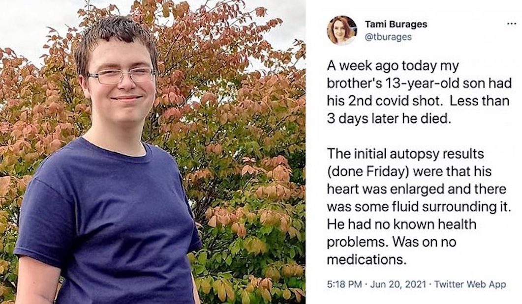 13-Year-Old US Boy Dies 3 Days After Second Dose of Pfizer Vaccine. With Symptoms as Myocarditis which affected 1200 American Teen