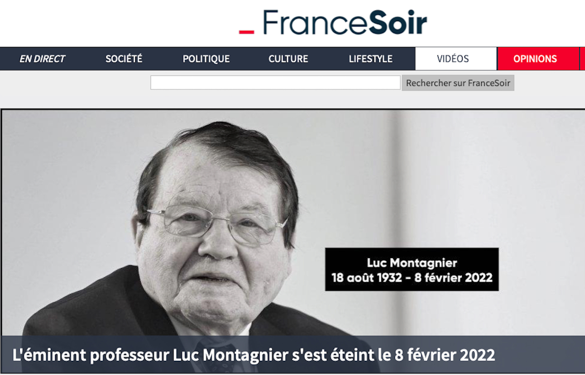 VIROLOGIST MONTAGNIER DIED SUDDENLY. Disappears Another Scientist who denounced the Manmade SARS-2 and the Vaccines’ Risks