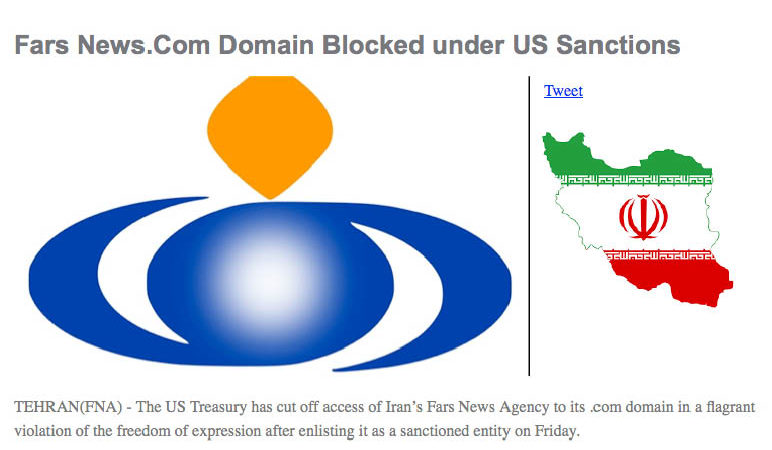 Website della News Agency dei Pasdaran Iraniani bloccato dagli Usa. Visibile solo a pochi
