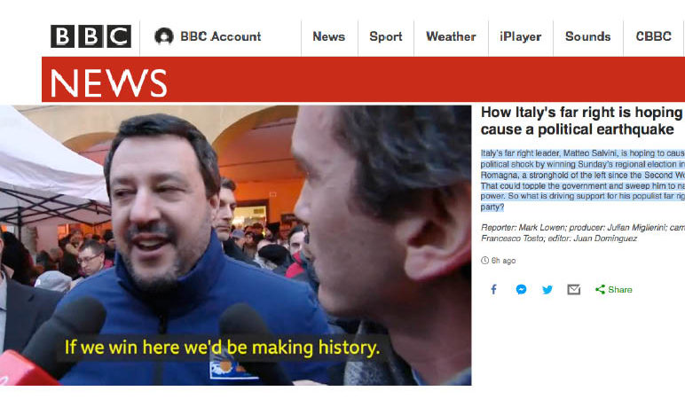 Anche la Tv britannica BBC ha paura del “TERREMOTO POLITICO SALVINI” in Emilia! Perciò intervista sardine e antifascisti