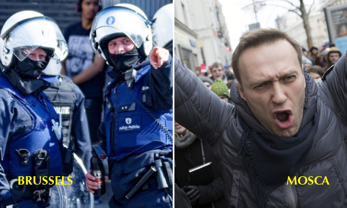 IPOCRITA UE, FAKE MAINSTREAM: Bruxelles può arrestare chi protesta per il Lockdown, Mosca non può incarcerare il pregiudicato Navalny