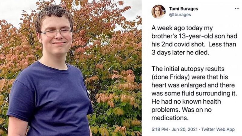 13-Year-Old US Boy Dies 3 Days After Second Dose of Pfizer Vaccine. With Symptoms as Myocarditis which affected 1200 American Teen