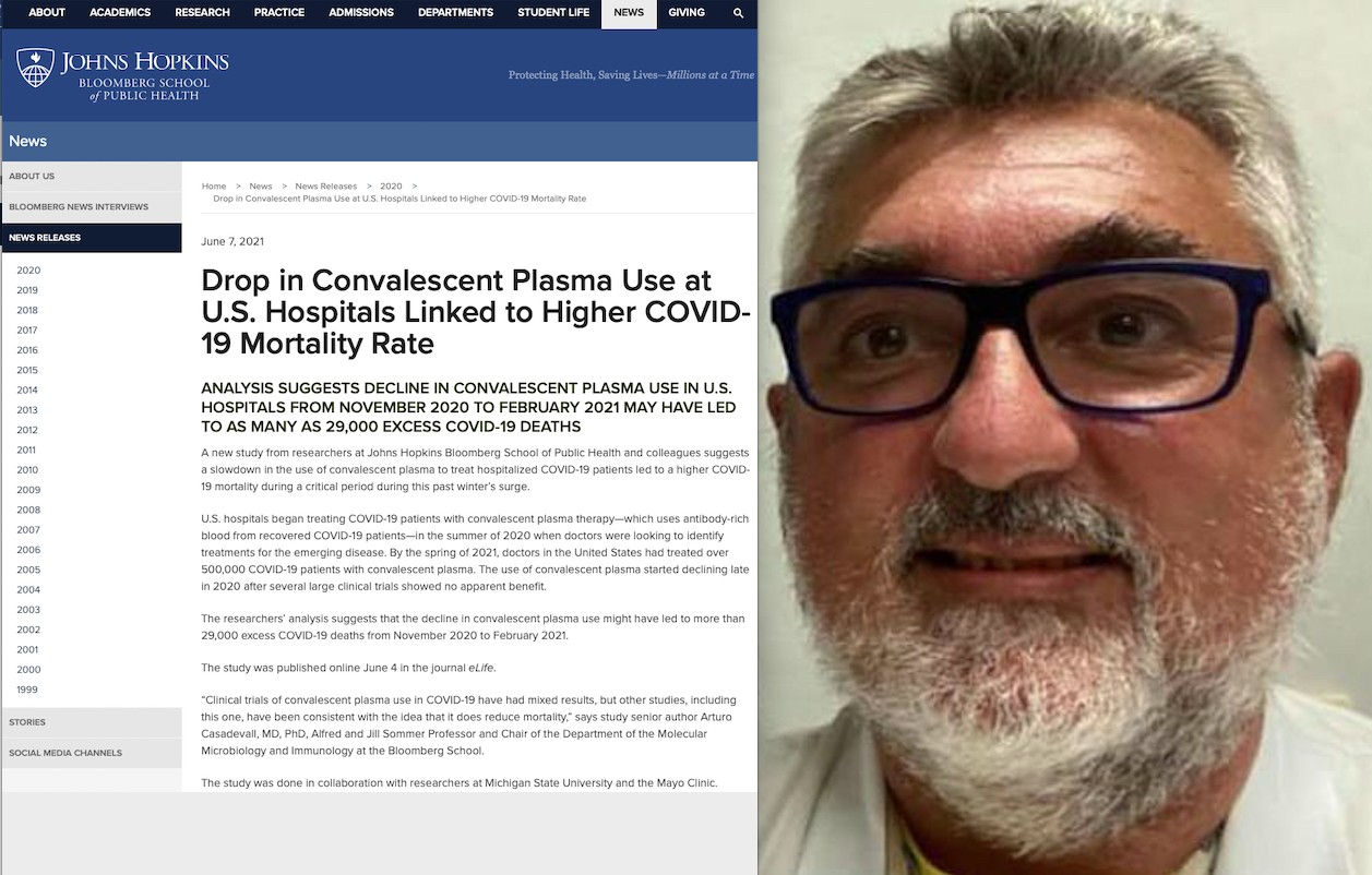 Covid, Italian MD’s Plasma Therapy disparaged by Wikipedia but celebrated in US. “It Healed 95thousands Americans”, study