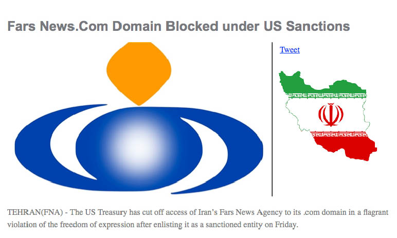 Website della News Agency dei Pasdaran Iraniani bloccato dagli Usa. Visibile solo a pochi