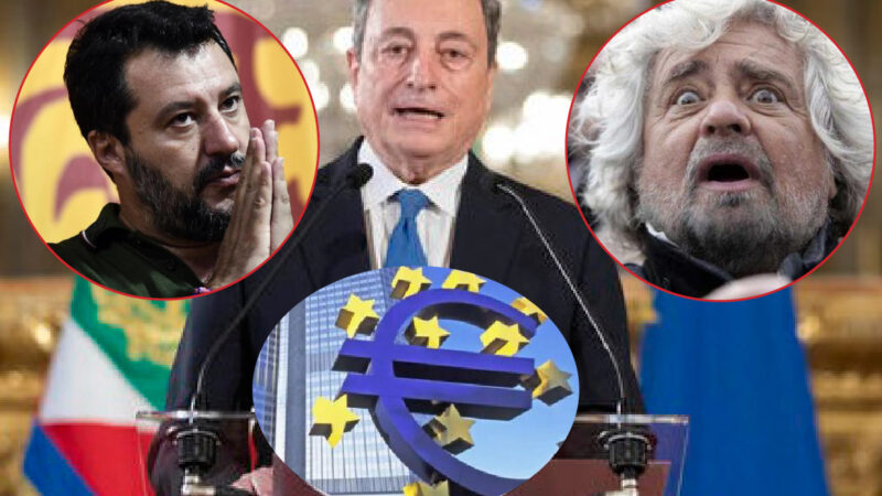 SALVINI E GRILLO IN GINOCCHIO DA DRAGHI. Suicidio Lega e 5Stelle con l’Appoggio al Mondialista