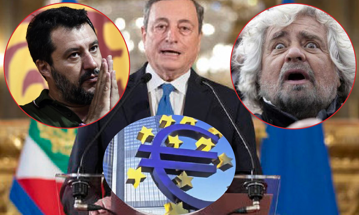 SALVINI E GRILLO IN GINOCCHIO DA DRAGHI. Suicidio Lega e 5Stelle con l’Appoggio al Mondialista