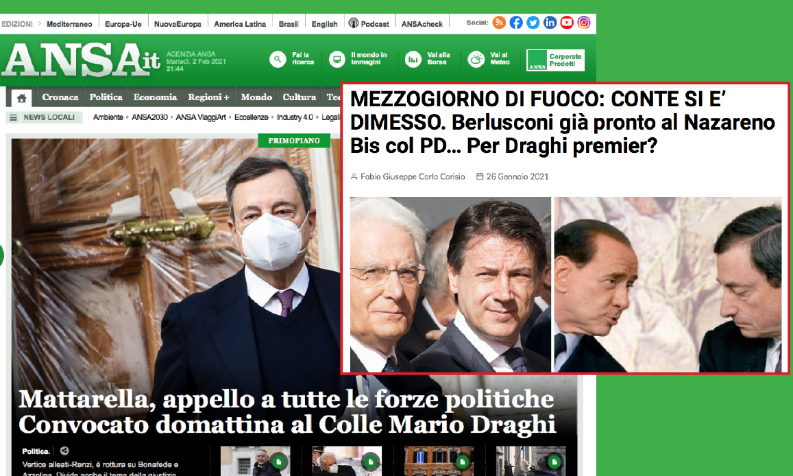 INCIUCIO MONDIALISTA DI MATTARELLA, PD, RENZI & BERLUSCONI PER DRAGHI. Come previsto da Gospa News