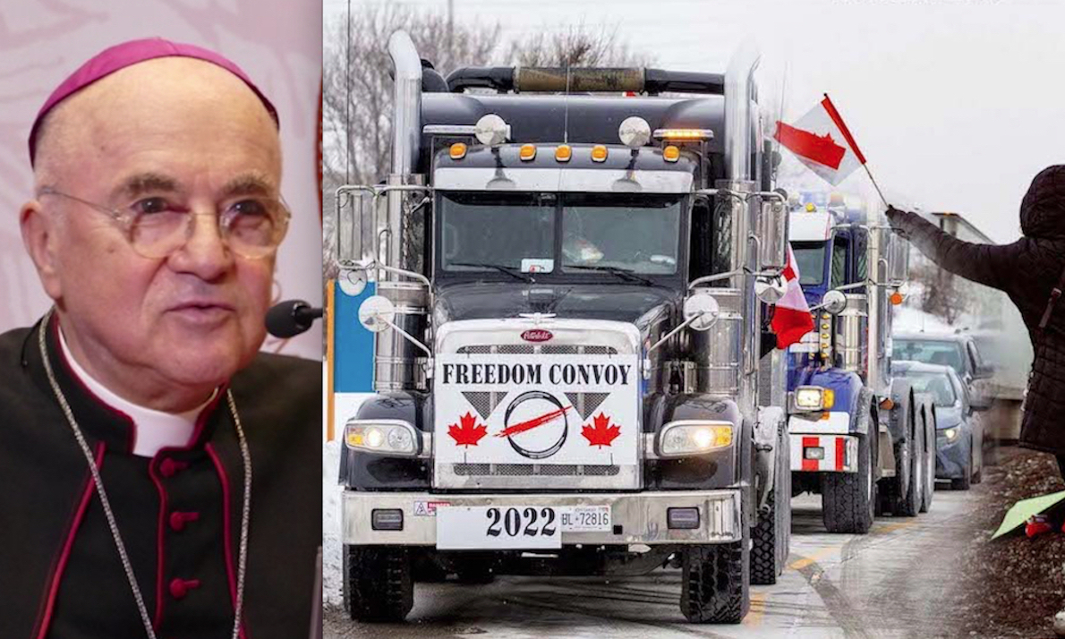 MONS. VIGANO’ INCITA FREEDOM CONVOY CONTRO GREAT RESET. “Amici Camionisti Combattete il Nuovo Ordine Mondiale!”