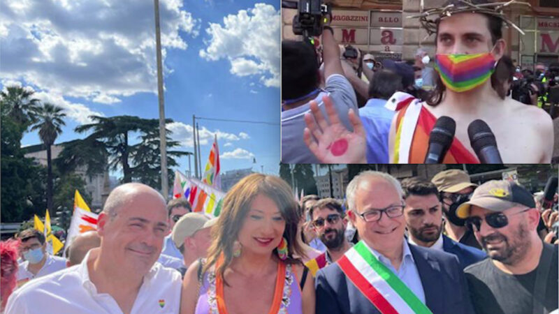 ROMA PRIDE: SINISTRA LUSSURIA! Politici PD & Circolo Mieli, Intitolato a Fautore di PEDOFILIA. Show Blasfemo di “Gesù” LGBT