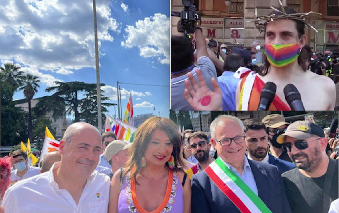 ROMA PRIDE: SINISTRA LUSSURIA! Politici PD & Circolo Mieli, Intitolato a Fautore di PEDOFILIA. Show Blasfemo di “Gesù” LGBT