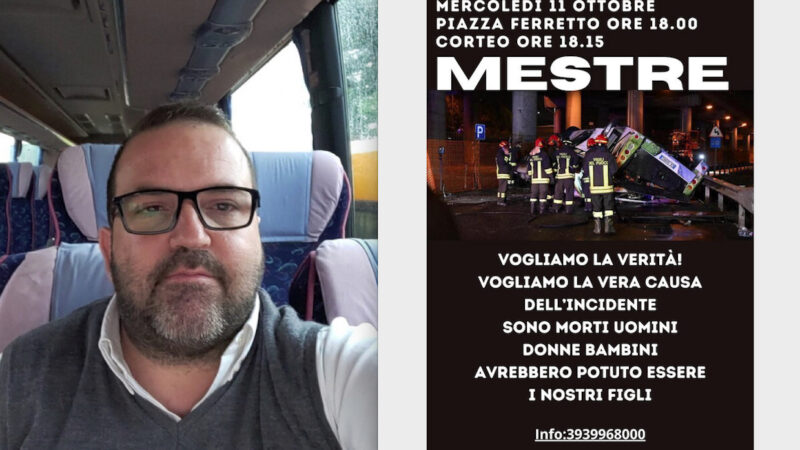 TRAGEDIA BUS, MESTRE IN PIAZZA PER LA VERITA’. Video 9MQ col Direttore di Gospa News sull’Autopsia e sul Malore dell’Autista Vaccinato