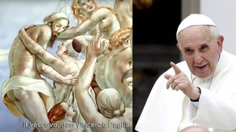 PAPA: “FROCIAGGINE IN VATICANO”. Altro “Siluro” di Francesco agli Ecclesiastici Pro-LGBTQ… Come il Vescovo ritratto con Trans e Gay in un Duomo